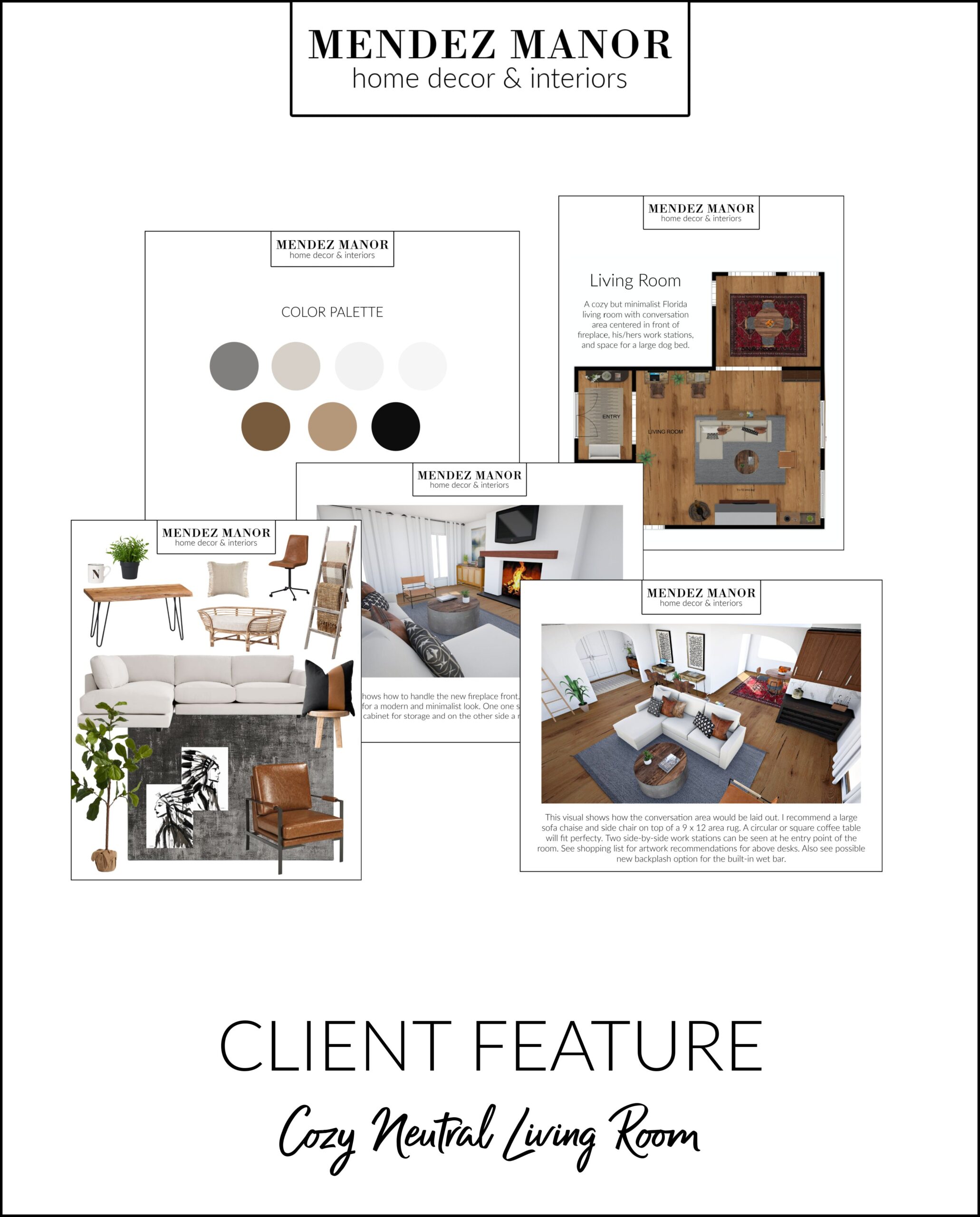 Virtual Design Client Feature: Cozy Neutral Living Room Design