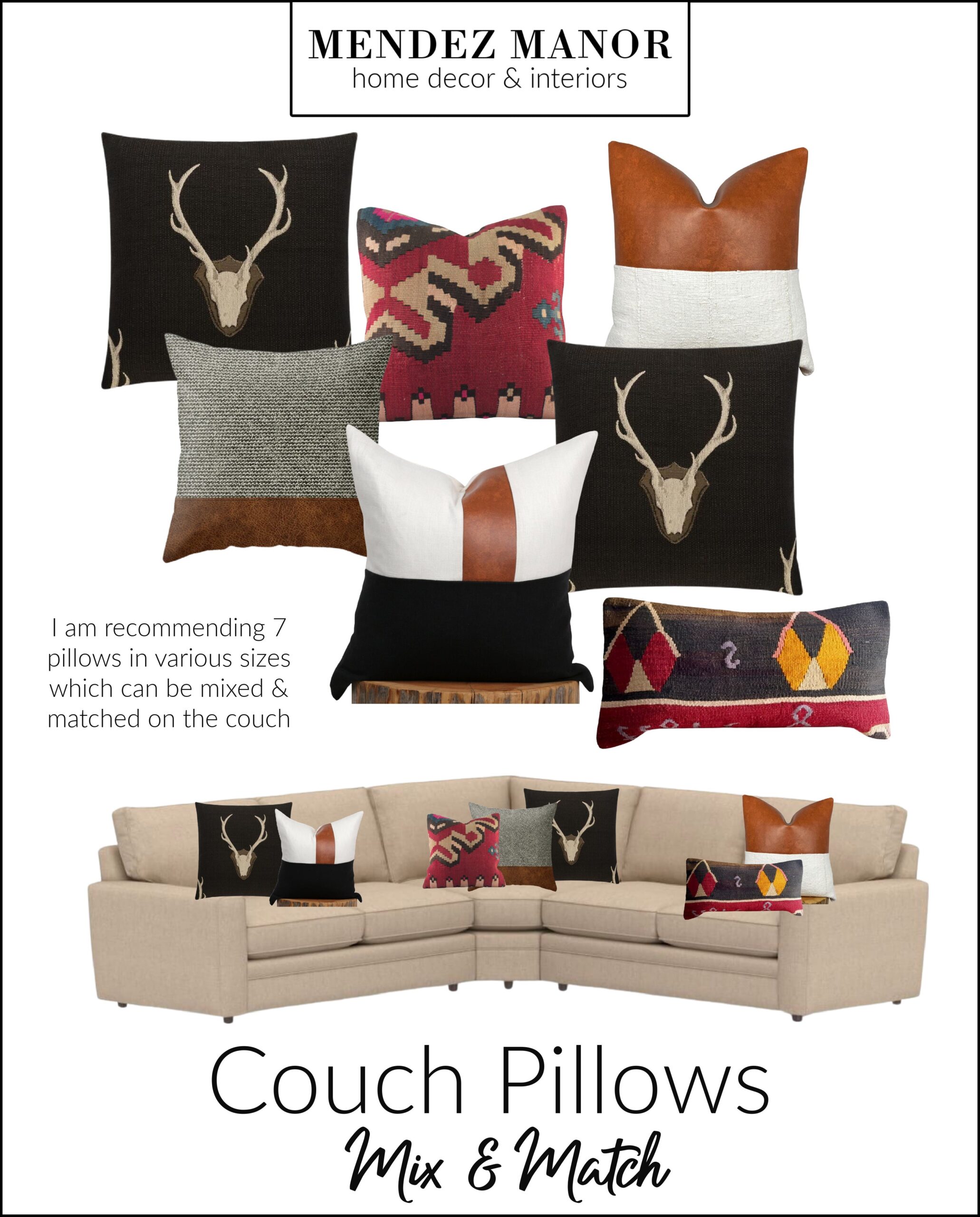 Couch Pillow Curation For Lake Arrowhead Cabin