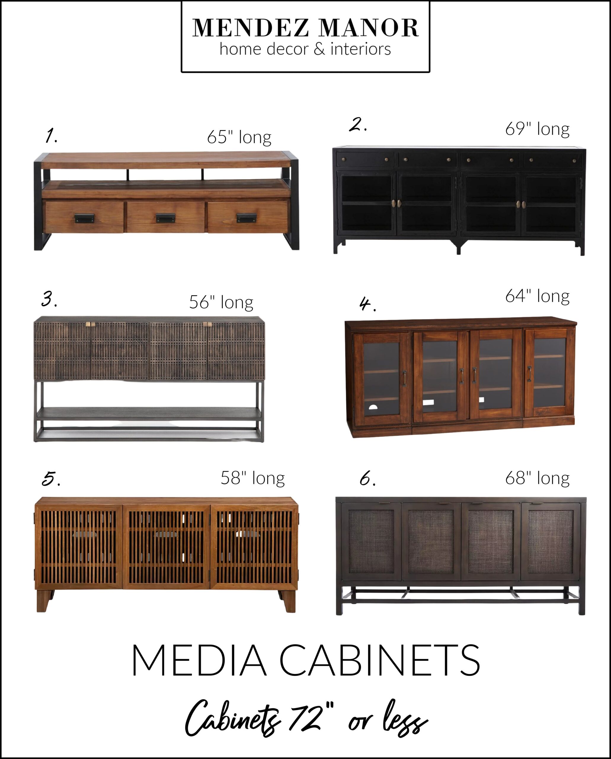 6 Media Consoles 72" or Less