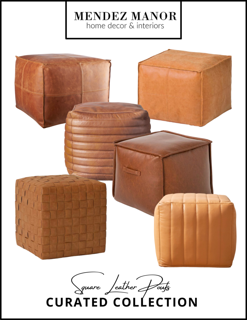 collection of square brown leather detailed poufs