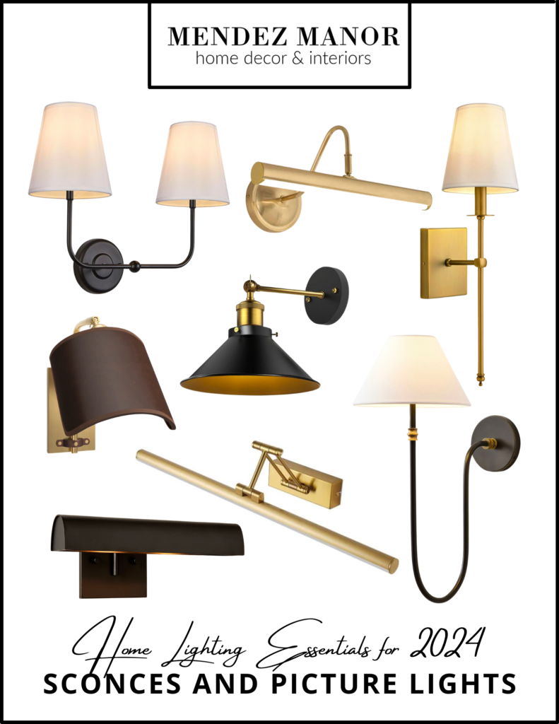 suggested sconces and picture lights to avoid the big light problem, 2024. lighting trends
