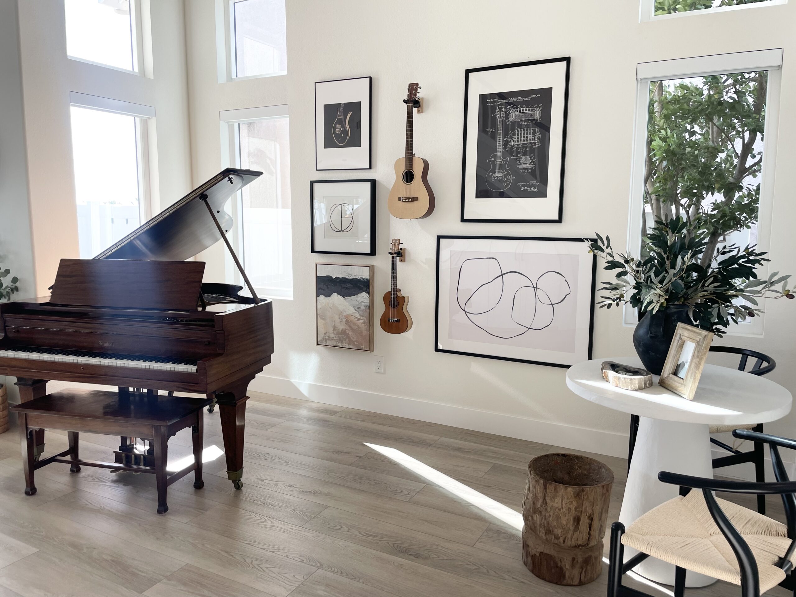 music room gallery wall