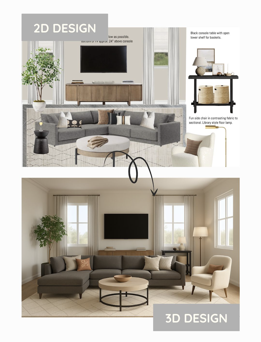 before and after virtual interior design
